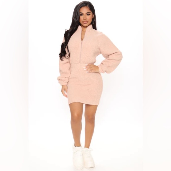 FashionNova Cuddle Me Up Fuzzy Mini Dress Sage - Picture 1 of 4